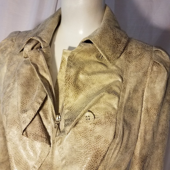 Ruffle Jacket Blazer zip Leather Look Poly Snake - Picture 3 of 8